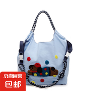 2025夏季新款潮包包女可愛(ài)卡通托特包百搭單肩包手提包刺繡布包女 藍(lán)色中號(hào)