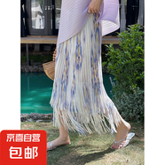 女裝套裝設計感不規(guī)則無袖夏新款褶皺上衣+花朵流蘇褶皺半身裙 紫色（半身裙） S （80-110斤）