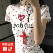 復古暗黑系木質十字架吊墜套裝項鏈哥特友朋y2k閨蜜百搭鎖骨鏈 紅色哥特長款十字架項鏈