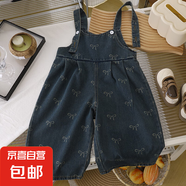女童牛仔背帶褲套裝中大兒童韓版休閑吊帶褲兩件套女孩 AQ58713一件牛仔吊帶 90