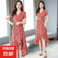 紅色連衣裙新款春夏季女裝大碼氣質(zhì)韓版中年媽媽碎花長(zhǎng)裙子 紅色 5XL 【建議145-155斤】