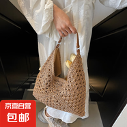 大容量編織包包女2025新款夏天海邊度假草編包百搭通勤單肩托特包 卡其色