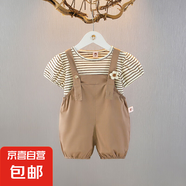 2025夏季新款a類嬰幼兒套裝寶寶休閑薄款背帶褲小童女童夏裝衣服 褐色 100 cm
