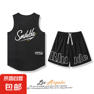 籃球服套裝男背心夏季訓(xùn)練隊(duì)學(xué)生美式字母潮牌球衣兩件套運(yùn)動(dòng)服 TZ04-黑色 XL