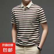 2025年夏季新款男士休閑POLO衫撞色條紋大碼短袖T恤夏季翻領(lǐng)上衣 棕色 4XL 【建議180-195斤】