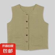 亞麻高端極簡(jiǎn)夏季圓領(lǐng)氣質(zhì)純色休閑開衫百搭疊穿慵懶馬甲 淺卡其 L 126-145斤，衣長(zhǎng)59胸圍104