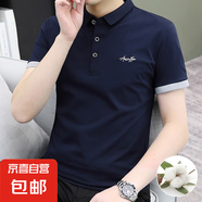 夏季新款純棉白色簡約潮牌半袖上衣男士短袖t恤翻領(lǐng)POLO衫體恤男 T246寶藍色 2XL