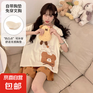 夏季韓版仿棉帶胸墊新款短袖睡衣女士甜美可愛(ài)卡通休閑家居服套裝 Q91124【帶胸墊】 XL 女