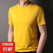 純棉短袖T恤男士40支圓領(lǐng)純色夏季新款百搭時尚210g棉上衣男 姜黃 2XL