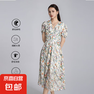 【伊芙麗制造商】女裝法式復古印花連衣裙氣質(zhì)優(yōu)雅收腰顯瘦長裙子 白底花色 S