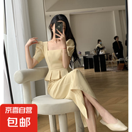 法式赫本風(fēng)黑色小禮服連衣裙女高級感收腰顯瘦氣質(zhì)長裙子9616 黃色 M 【100-110斤】