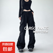 美式降落傘工裝褲女春夏秋2025新款高腰休閑黑色運(yùn)動(dòng)沖鋒褲子 黑色 【常規(guī)款】 XL 建議體重121-130斤