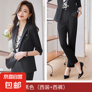 藍色西裝套裝女夏季薄款2025新款小個(gè)子職業(yè)裝女士高級感西服外套 黑色外套+西褲 M
