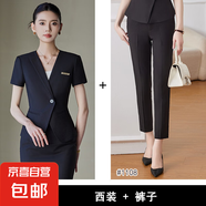 藏藍色西裝套裝女夏季薄款正式場(chǎng)合職業(yè)正裝酒店經(jīng)理珠寶店工作服 黑色西裝+褲子 2XL