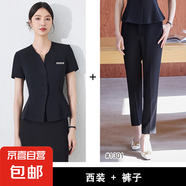 4S教師黑色短袖西裝套裙2025夏季氣質(zhì)珠寶店酒店前臺(tái)美容院工作服 黑色 黑色西裝+褲子（JY6525） 2XL