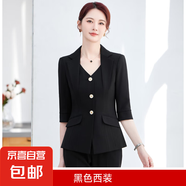 春季新款高端假兩件休閑西裝氣質(zhì)西服外套高級(jí)感套裝小香風(fēng)女神范 黑色（單件外套） L