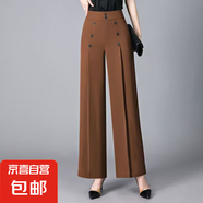 2025春夏新款闊腳褲女直筒休閑媽媽褲子高腰彈力垂中老年寬腿長褲 焦糖色 焦糖色 2XL 【建議130-145斤】