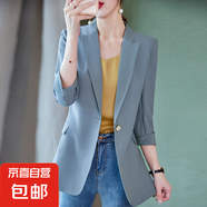 高級(jí)感小西裝外套女夏季薄款2025新款休閑氣質(zhì)女士七分袖西服夏天 藍(lán)色（單件外套） 3XL