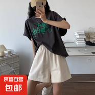 【棉麻】工裝短褲女夏季薄款韓版高腰小個(gè)子休閑褲寬松a字闊腿褲 白色【優(yōu)質(zhì)純棉面料】 XL 【建議115-130斤】