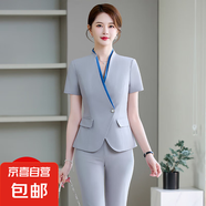 職業(yè)裝短袖美容院員工酒店前臺售樓部珠寶店工作服職業(yè)女裙套裝夏 銀灰色（單件外套） S