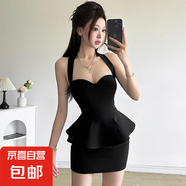 顯瘦御姐風(fēng)氣質(zhì)辣黑色掛脖連衣裙女包臀裙短裙中長(zhǎng)款外穿露肩KXW 【顯瘦性感包臀裙】黑色 M 【90-105斤】