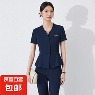 4S教師黑色短袖西裝套裙2025夏季氣質(zhì)珠寶店酒店前臺(tái)美容院工作服 深藍(lán)色 西裝+褲子（JY6525） M