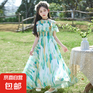 女童連衣裙2025新款夏季雪紡碎花洋氣薄款中大童長裙公主風(fēng)裙子夏 綠色 單件8816雪紡連衣裙 140