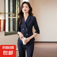 粉色西裝套裝女高級感2025新款夏季薄小個子氣質(zhì)職業(yè)西服外套正裝 深藍色（單件外套） 4XL