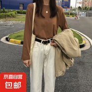 多色可選 秋季女裝新款上衣長袖T恤女圓領(lǐng)打底衫 咖啡色 L