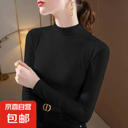 雙面德絨半高領(lǐng)保暖打底衫上衣秋冬修身內(nèi)搭長(zhǎng)袖t恤女 黑色 L