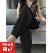 【寬松垂感】女裝夏季冰絲休閑褲女褲運(yùn)動(dòng)褲小個(gè)子薄款束腳衛(wèi)褲 黑色 L 【建議100-115斤】