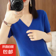 2025春季V領(lǐng)針織半袖薄款寬松打底上衣 克萊因藍(lán) L （100-125斤）