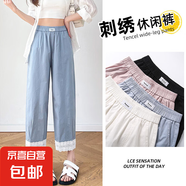氣球燈籠休閑褲女九分褲女裝2025新款小個子哈倫褲 藍色 XL