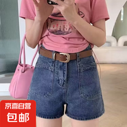 辣妹復(fù)古牛仔短褲女夏季熱褲小個子高腰性感a字直筒包臀闊腿褲子 壹站165復(fù)古藍(lán)色 L （100-110斤）