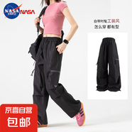 NASA HERO美式機能工裝褲女薄款透氣寬松束腳休閑褲跳舞高街顯瘦 黑色 M