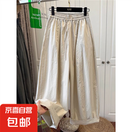 灰綠色彎刀休閑褲女夏季薄款大碼胖mm氣球褲小個子寬松顯瘦闊腿褲 淺卡其色 XL 建議125-140斤