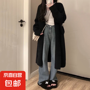 針織開衫女中長款毛衣外套女韓版寬松慵懶風(fēng)加厚顯瘦上衣女H14 黑色 XL