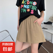 【棉麻】工裝短褲女夏季薄款韓版高腰小個子休閑褲寬松a字闊腿褲 卡其色【優(yōu)質(zhì)純棉面料】 XL 【建議115-130斤】