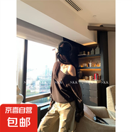 【露思同款】斜肩露肩小標(biāo)寬松套頭衛(wèi)衣長袖慵懶松弛感上衣女夏春 炭灰色上衣 現(xiàn)貨 L