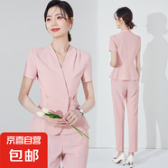 粉色短袖西裝套裝女夏季美容院端氣質(zhì)前臺(tái)職業(yè)工裝養(yǎng)生館工作服 粉色西裝+裙子（JY6202） 2XL