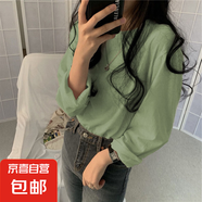 韓版多色學院風寬松T恤女春秋新款長袖內(nèi)搭圓領T打底衫潮 草綠 M