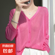 【防曬開衫】25年夏季針織薄款透氣寬松顯瘦長(zhǎng)袖配吊打裙外套 樹莓紅 M （90-110斤）