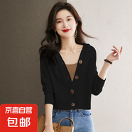 連帽短款毛衣外套女秋冬2025新款帶帽小款針織開衫外搭上衣ZT12 黑色 XL