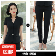 酒店餐飲經理工作服裝女夏季薄款西裝套裝氣質夏天職業(yè)裝工裝制服 黑色外套+九分褲 L