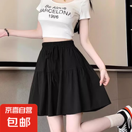 【新款】女裝夏季薄款高腰顯瘦慵懶風(fēng)闊腿褲系帶短褲小個子五分褲 黑色 L （100-120斤）