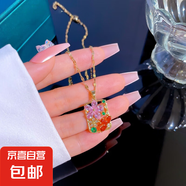 新款時尚鈦鋼項鏈女網(wǎng)紅配飾個性設(shè)計高級感氣質(zhì)百搭鎖骨鏈 彩色小花項鏈-X548 40+5cm【禮盒隨機(jī)】