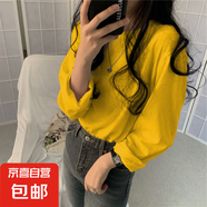多色可選 秋季女裝新款上衣長(cháng)袖T恤女圓領(lǐng)打底衫 黃色 M