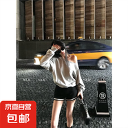【露思同款】斜肩露肩小標(biāo)寬松套頭衛(wèi)衣長袖慵懶松弛感上衣女夏春 淺花灰色上衣 現(xiàn)貨 S