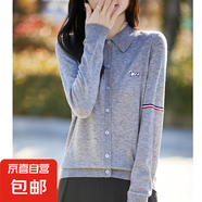 高端精紡羊毛白色長袖襯衫女POLO領氣質針織開衫內搭外套打底上衣 灰色 L