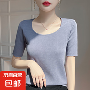 夏季圓領(lǐng)針織短袖t恤女半袖純色套頭打底衫緊身顯瘦上衣/HY175-X 灰色 S 80-96斤